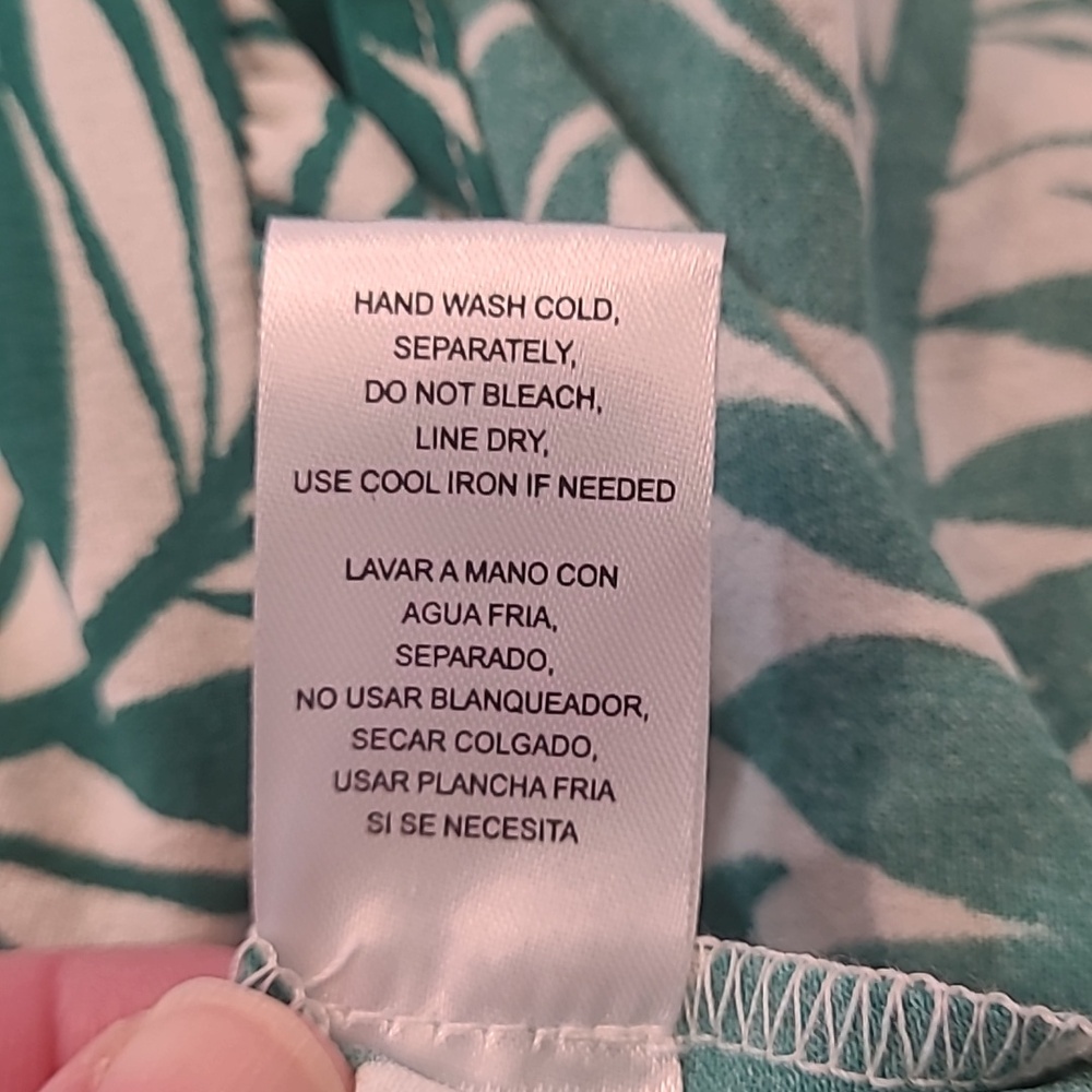 Rachel Zoe Sz M Green and White Leaf Print Long Sleeve Size Medium Button Front - Picture 7 of 11